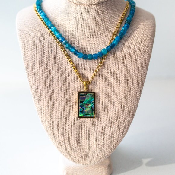 ABALONE SHELL BEAUTIFUL STATEMENT Necklace Abalone Shell Pendant Cuban Figaro - Picture 5 of 13